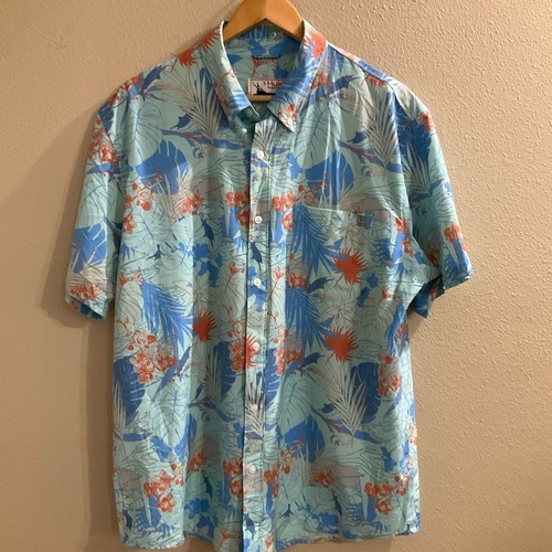 Chemise HUK Fishing Kona Boutonnée, Imprimé Poisson Gris, Taille L
