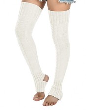 Women's Cable Knitted Thigh high Leg Warmers Extra Long Stirrup Over Knee Hig...