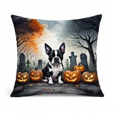 Caroline's Treasures Boston Terrier Spooky Halloween Throw Pillow DAC2022PW1414