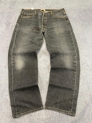 Levi s 501 Original Jeans Herren W38 L32 Schwarz Denim Faded Button Fly Shrink Fit