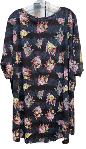 NWT LuLaRoe 3XL Black Blue With Yellow Pink Gray Roses Irma Oversized Tunic - Picture 4 of 8