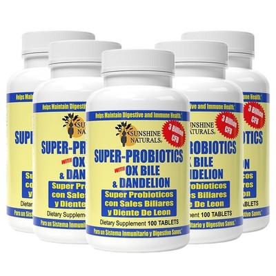Sunshine Naturals Super Probiotics. 100 Caps, Pack of 5
