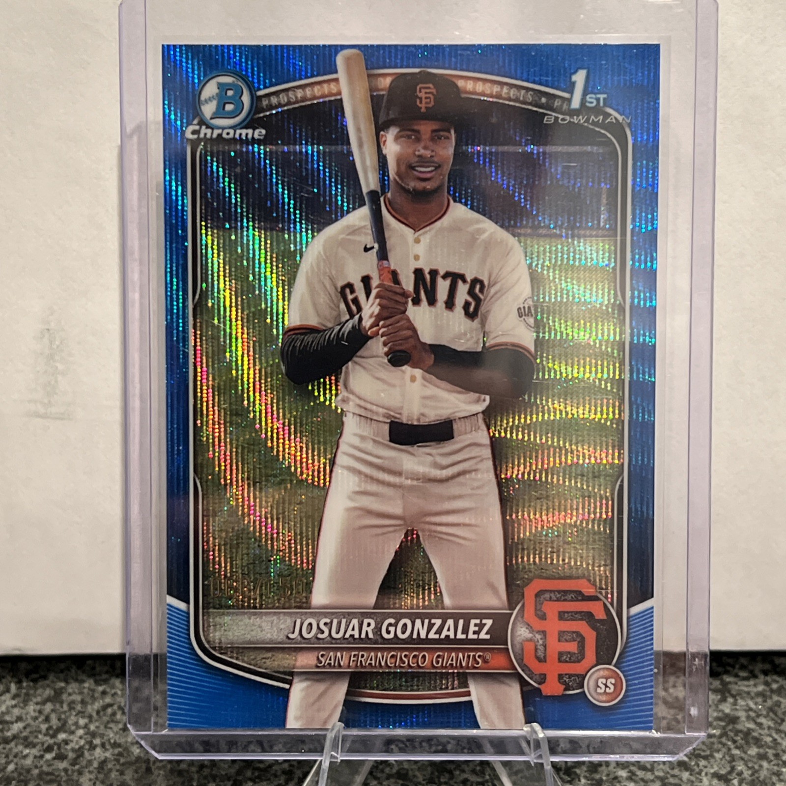 2025 BOWMAN CHROME 1ST JOSUAR GONZALEZ TRUE BLUE REFRACTOR #/150 GIANTS