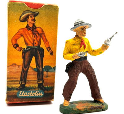 Elastolin Composition 70mm #6970 Western Cowboy with two pistols - Germany NIB.