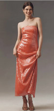 NEW HUTCH ANTHROPOLOGIE ORANGE STRAPLESS SEQUIN COLUMN MIDI DRESS SZ S