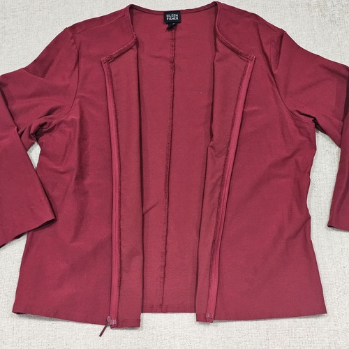 Eileen Fisher große rote weiche Stretch leichte Jacke mit Reißverschluss Lagenlook - Bild 3 von 7