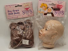 Syndee’s Crafts Small LOT Doll Head SUNSHINE 33004 & Brown Pre-Sewn Body 73022