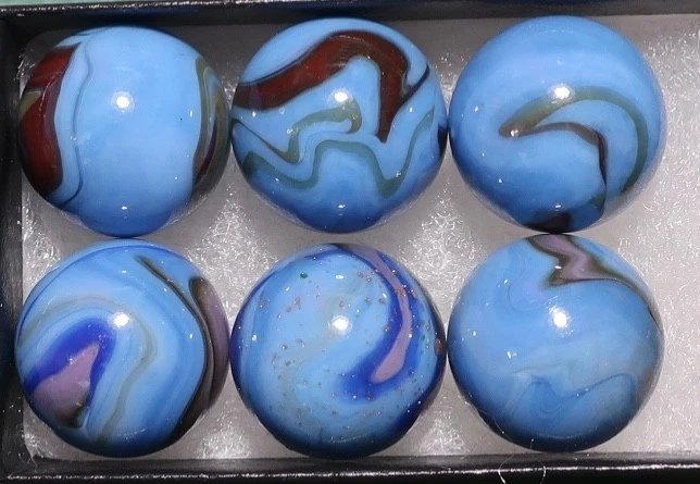 Dave's Appalachian Swirls D.A.S. Blue Racer Marbles- Pair Of Triples #2 - Image 2 of 3