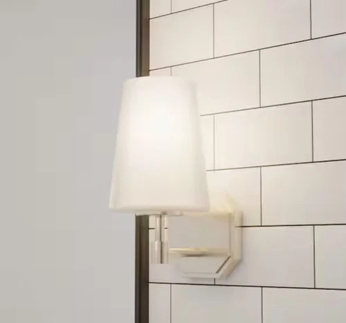 Hunter Nolita 1-Light Brushed Nickel Wall Sconce with Cased White Glass Shade - Picture 1 of 6
