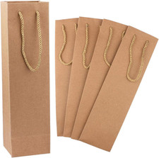 50 Pack Kraft Wine Bag - Brown Heavy Duty Paper Gift Bags with Handles for Weddi