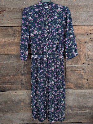 Vtg. '80s Breli Originals Navy Floral Dress Secretary Cottagecore Mrs. Maisel 