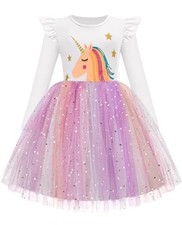 Toddler Girls Tutu Dresses Long Sleeve Ruffle Fall Winter 6 Years Rainbow-pony