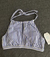 Time and Tru Swim Top Womens Large Blue White Striped Halter Tie Back Bikini Eco