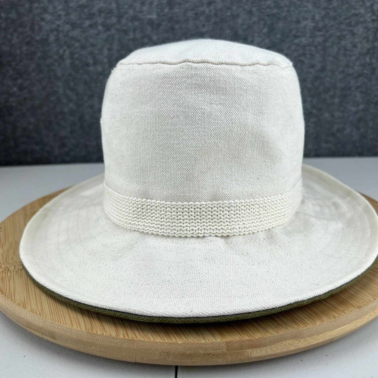 Vintage J Peterman Co Sun Bucket Hat Size Large Beige Canvas Wide Brim Made USA