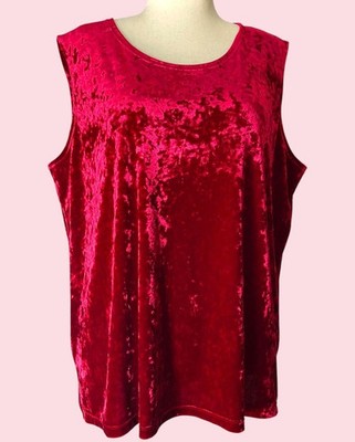 Notations Womens Cherry Red Velvet Sleeveless Stretch Holiday Tank Top Size 3X