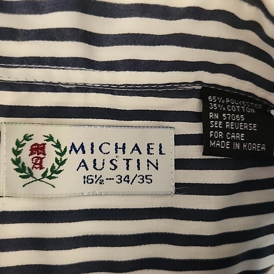 Vintage Michael Austin Men's Shirt Long Sleeve Button Up Blue Stripe L XL Korea - Image 3 of 4
