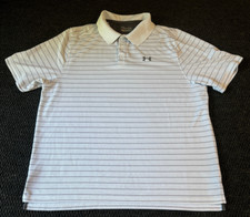 Under Armour HeatGear Loose Short Sleeve Polo Men's XL White Gray Striped Shirt