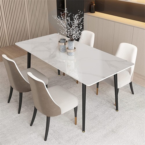 6-Seater High Gloss Marble Dining Table Easy Clean with Thick Strong Metal Legs - Picture 3 of 15