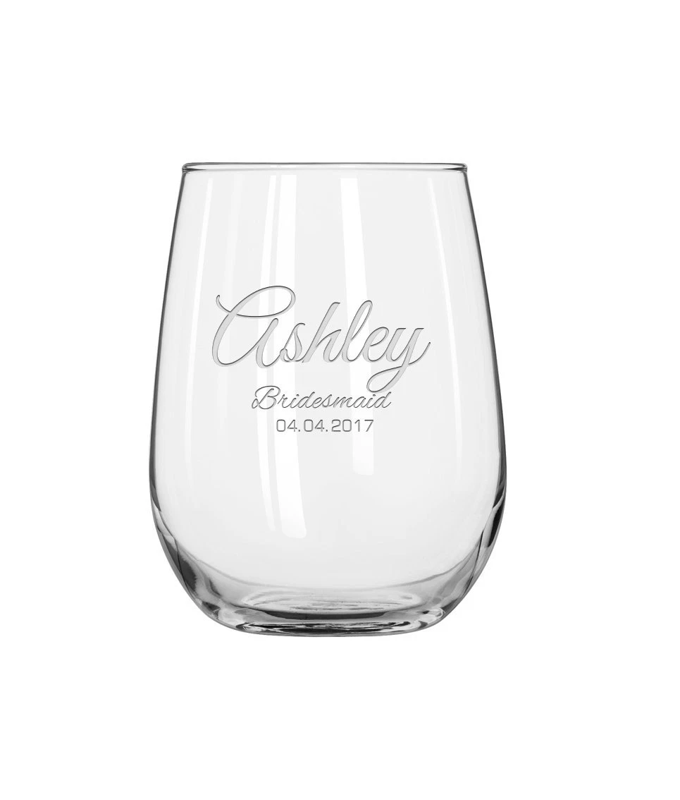 Personalized Bridesmaid Stemless Wine Glass Gift Set of 4