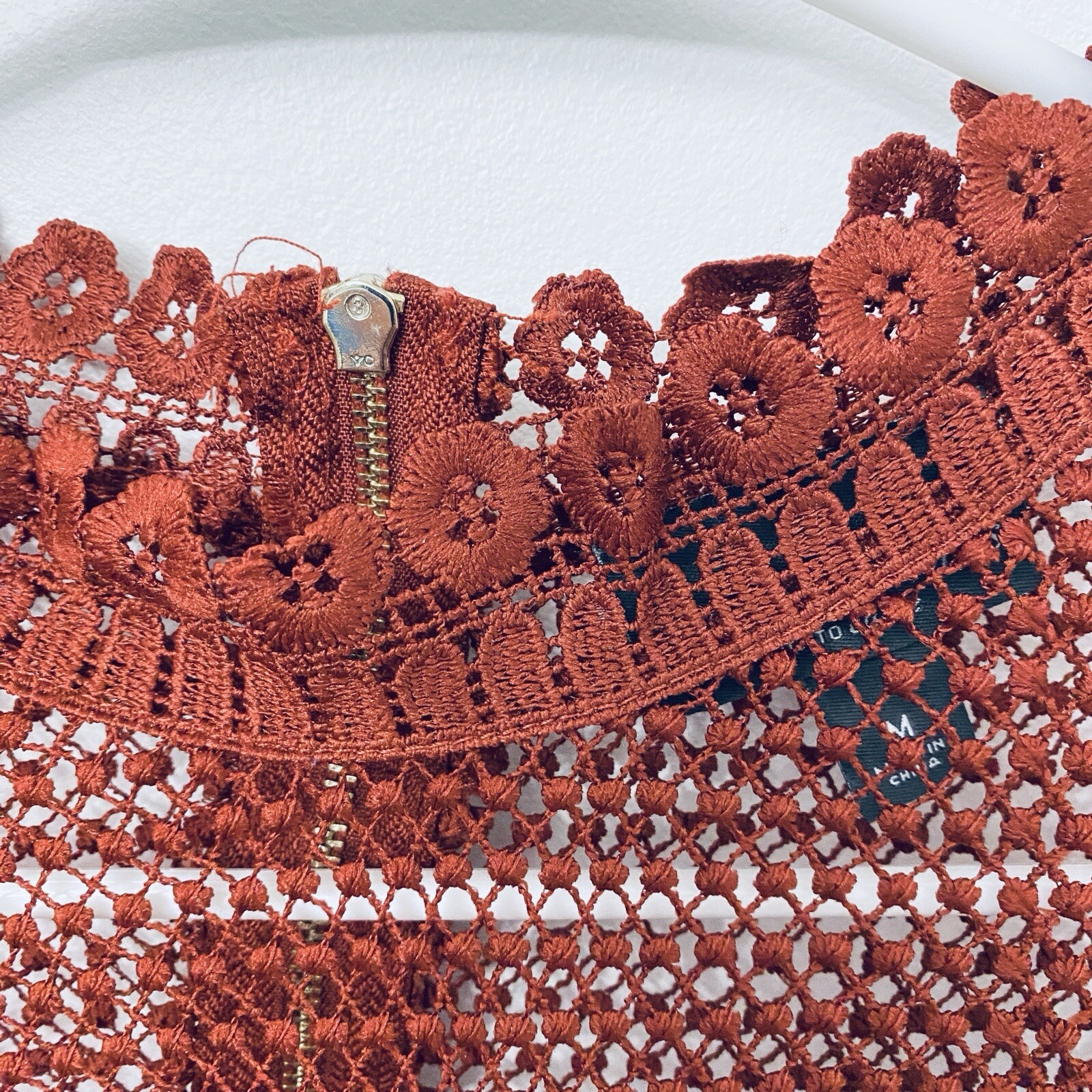 BOLD ELEMENTS LACE Rust Orange Zipper Overlay Top… - image 13