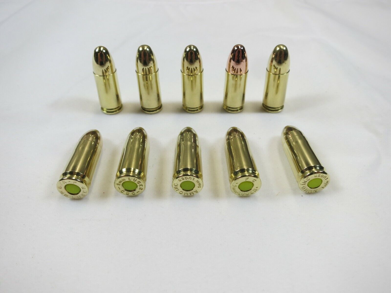 9mm Luger Snap caps / Dummy Training Rounds - Real Weight - Brass - Set of 10