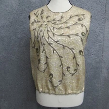 Vintage Jeri Jo Shirt Womens 8/38 Cream Wool Beaded Retroglam Fairycore Whimy