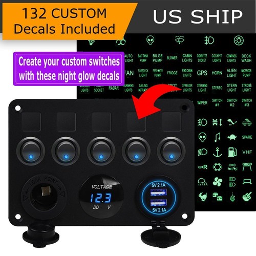 5-Gang 12V/24V Inline Fuse Box LED Switch Panel Dual USB Car Boat Truck Camper - Picture 10 of 13
