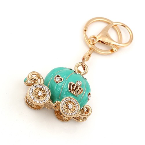 Enamel Crystal Pumpkin Carriage Pendant Key Chain Purse Bag Handbag Keyring Gift - Picture 8 of 9