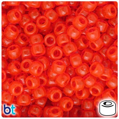 BeadTin Fire Red Transparent 9mm Barrel Pony Beads (500pcs) - Picture 1 of 1