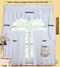 Creative Linens Battenburg Kitchen Curtain Valance Tier Swag White Beige