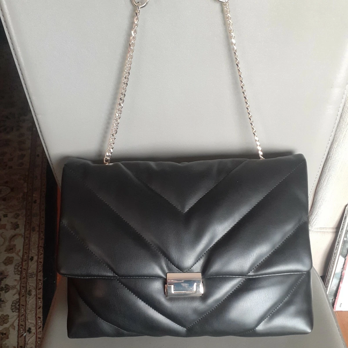 NWOT ZARA FAUX Leather Black Quilted Purse