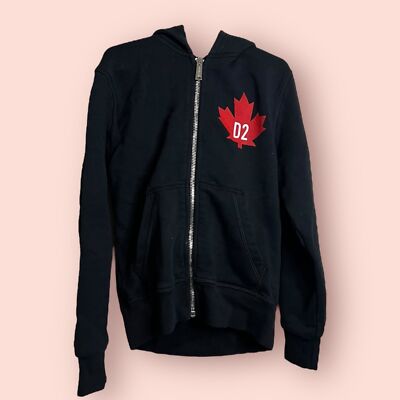 DSQUARED2 Boys Black Zip Up Hoodie Maple Leaf Sz 8Y