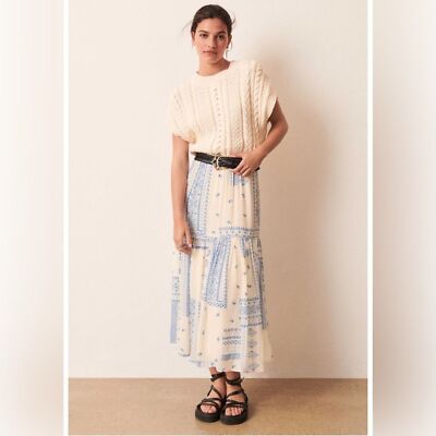 BA&SH Ionder Bandana Printed Pleated Ecru Midi Skirt S
