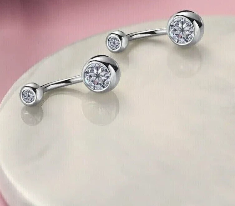 Anillo de ombligo de diamantes de corte redondo de 0,50 quilates enchapado en oro blanco de 14 quilates Foto 4 de 4