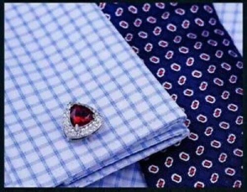 2 карата 14K белое золото покрытием триллион огранки Lab созданный рубин запонки для мужчин - Изображение 4 из 4