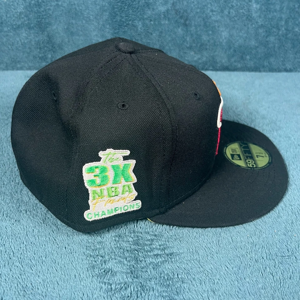 New Era 59FIFTY Miami Heat Black Citrus Pop 3X Final Champions Hat 7 3/8 - Image 2 of 4