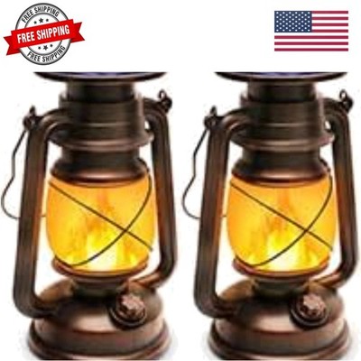 Solar Lantern Outdoor Waterproof,LED Vintage Flickering Flame Solar Lights,Ca...