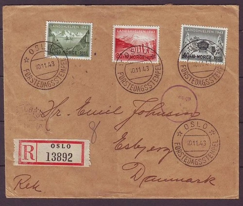 q8781/ Norway Registered FDC Censor Cover t/Esbjerg Denmark 1943