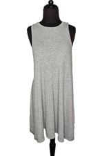 FREE PEOPLE BEACH Dress M Gray Ribbed Knit Tank Mini A-Line Sleeveless Basic