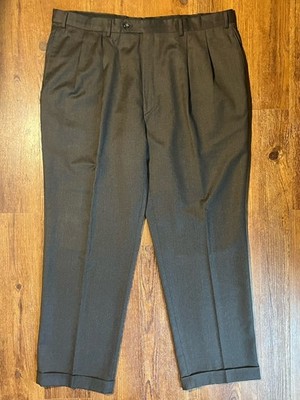 Jos Bank Executive 43x33 Brown Wool/Cashmere Flannel Dress Pants Pleated Cuffed 