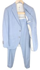 SUITSUPPLY Lazio Men Suit UK36R Pure Wool Formal Melange Blue Slim 2-Piece