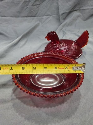 New Indiana Style Ruby Red Hen On Nest 7'' Glows Under Black Light