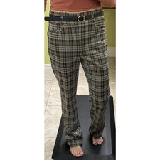 SOHO apparel small pull on pants with belt brown tan black plaid new y2k