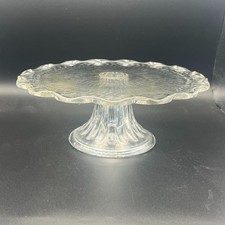 Vintage Clear Glass Pedestal Cake Stand With Scalloped Edge  Intricate Vine