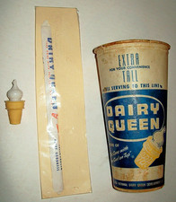 Vintage 1950s/1960s Dairy Queen Wax/Paper Cup, Wrapped Paper Straw & Whistle