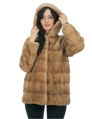 Redglow Mink Fur Coat Under Cost 40 Long Sleeve Hooded Closed...