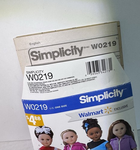 Simplicity 18" Walmart Doll Clothes Pattern W0261 W0218 W0115 W0219 Uncut New - Picture 7 of 13