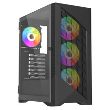 Image of Mid Tower ATX Meshed Gaming PC Computer Case Tempered Glass With 4 RGB LED Fans