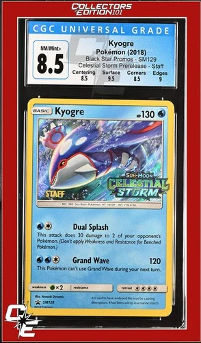SM Black Star Promo Kyogre SM129 Celestial Storm Prerelease STAFF CGC 8.5
