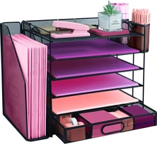 Desk Organizers and Accessories with File Holder, 6-Tier Paper Letter Tray Organ
